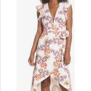 White floral summer wrap dress
